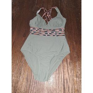 New Small Green Cheetah Leopard Print Strappy Swimsuit Bathing Suit 1 Piece